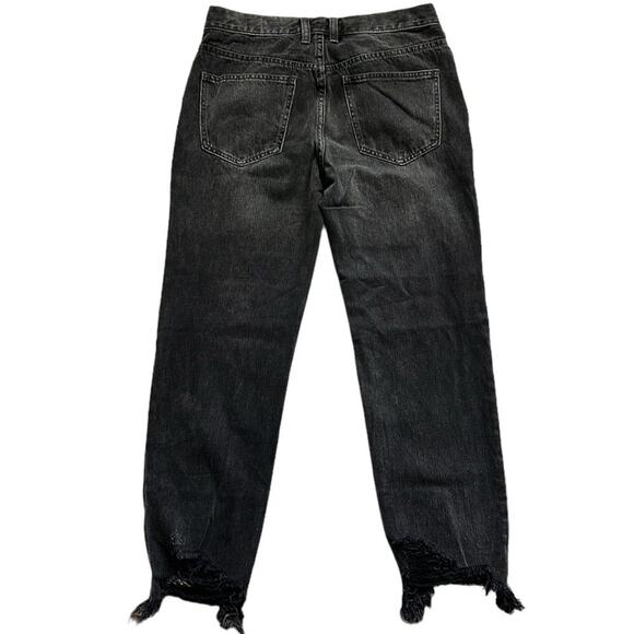 We The Free Jeans Womens 27 Black Chewed Up Hem Midrise Straight Distressed Boho - Picture 3 of 12